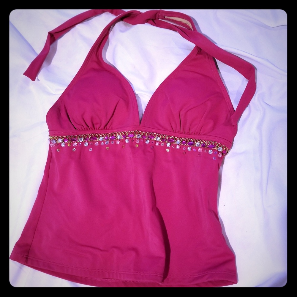 Newport News Hot Pink Bejeweled Tankini - 8